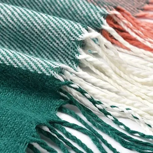 CasModazoneere Kışlık Şal - Klasik Ekose Tartan, Kadınlar için Büyük Püsküllü Eşarp - 6