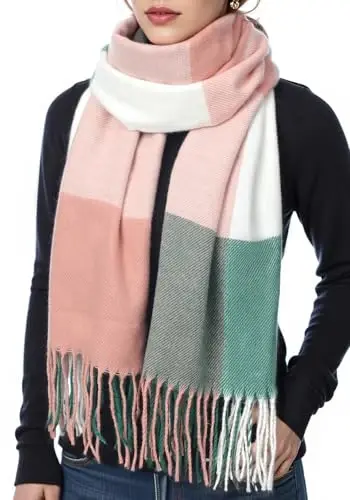 CasModazoneere Kışlık Şal - Klasik Ekose Tartan, Kadınlar için Büyük Püsküllü Eşarp - 7