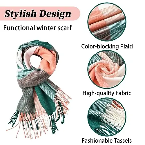 fauson Winter Scarf for Women, Winter Warm Women's Scarves, CasModazoneere Blanket Scarf Classic Tassel Plaid - 5