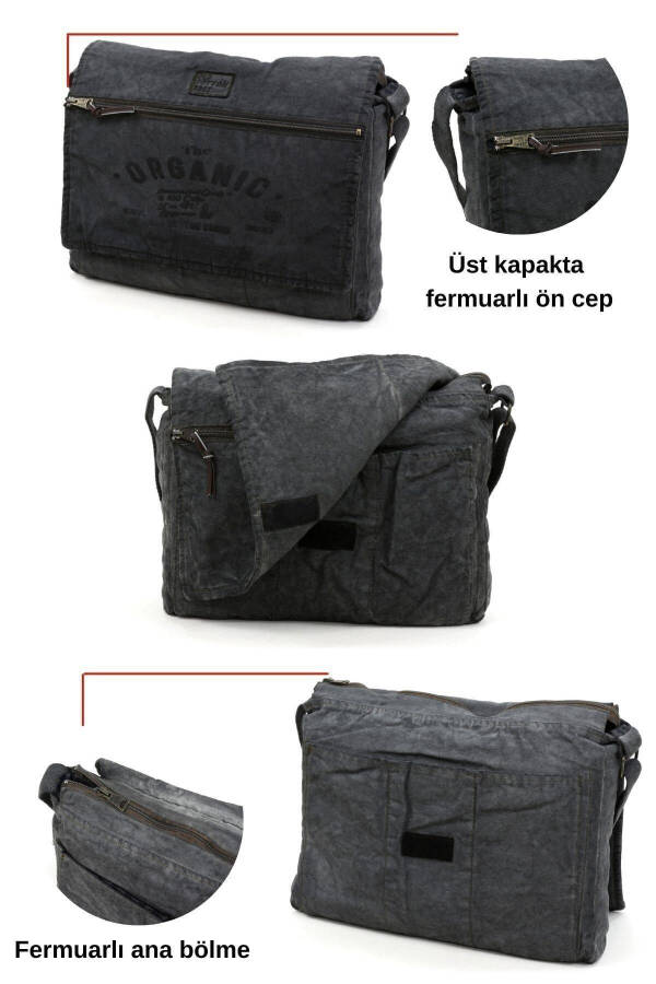 Casual Canvas Shoulder Messenger Anthracite Black Laptop School Travel Daily Vintage Bag - 26