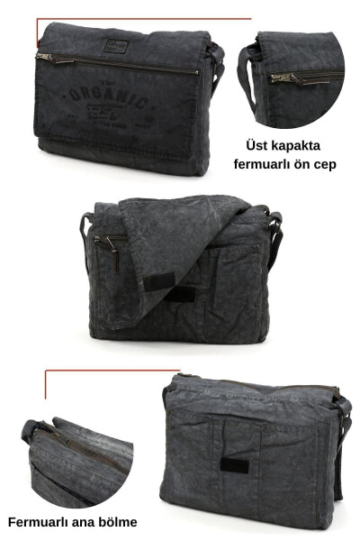 Casual Canvas Shoulder Messenger Anthracite Black Laptop School Travel Daily Vintage Bag - 19