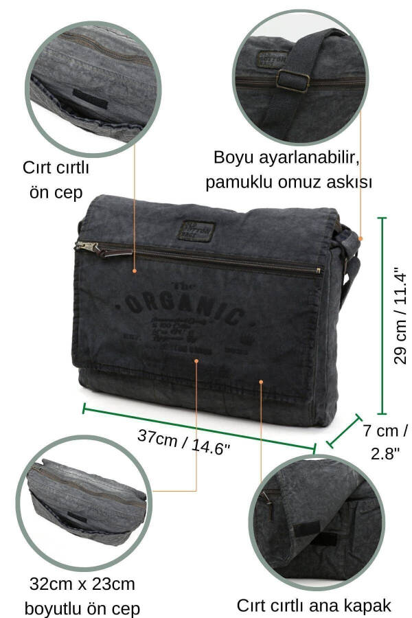 Casual Canvas Shoulder Messenger Anthracite Black Laptop School Travel Daily Vintage Bag - 11