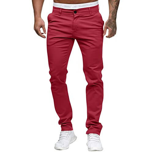 Casual Tie Length Trousers Fashion Men's Casual Slim Pocket Waist Full Mid Pant Solid Men's Chinos Slim Fit - 1