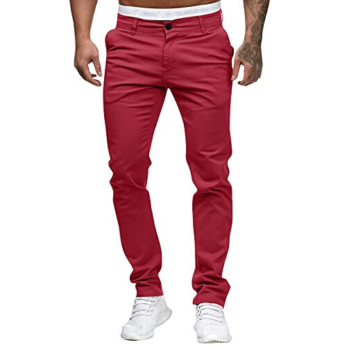 Casual Tie Length Trousers Fashion Men's Casual Slim Pocket Waist Full Mid Pant Solid Men's Chinos Slim Fit - 2