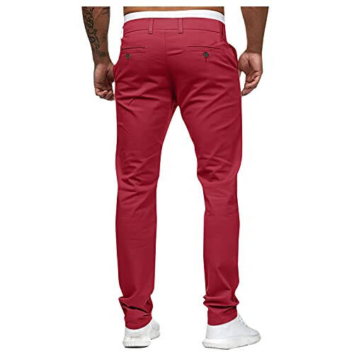 Casual Tie Length Trousers Fashion Men's Casual Slim Pocket Waist Full Mid Pant Solid Men's Chinos Slim Fit - 4