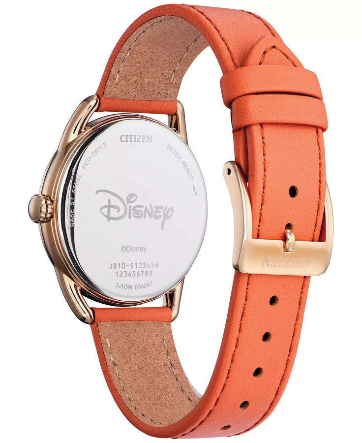 Часы Eco-Drive для женщин Disney Minnie Mouse с бриллиантовыми акцентами, розовый кожаный ремешок, 36 мм, розовый - 3