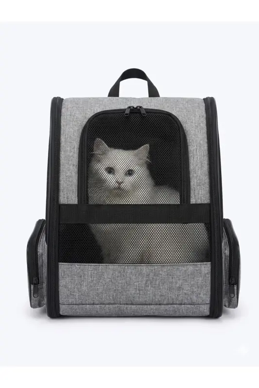 Cat and Dog Carrier Bag | Wipeable | Tear-Proof Mesh Gray - Navy Blue - 3