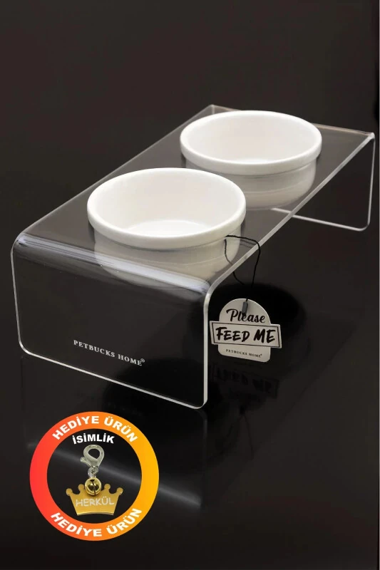 Cat and Dog Decorative Ceramic Plexiglass Food and Water Bowl - TASARIM GEZEGENI