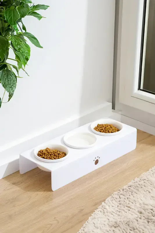 Cat And Dog Food Water Bowl Ceramic Bowl Feeder 3-WHITE - 2