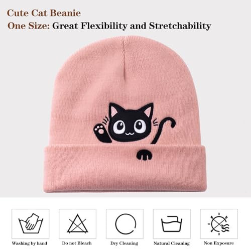 Cat Beanie Hats for Women Cute Cat Lovers Gifts Women's Winter Animal Knitted Hats for Girls - 5