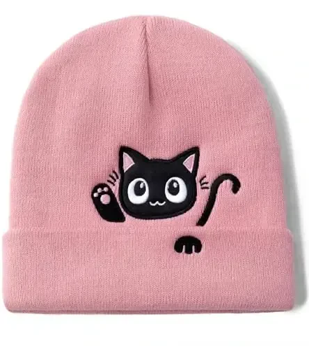 Cat Beanie Hats for Women Cute Cat Lovers Gifts Women's Winter Animal Knitted Hats for Girls 
