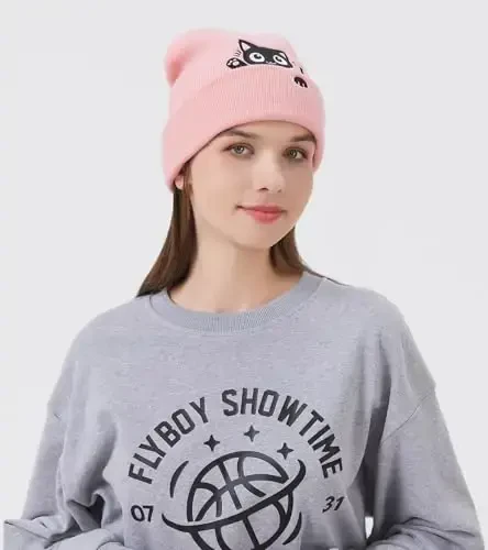 Cat Beanie Hats for Women Cute Cat Lovers Gifts Women's Winter Animal Knitted Hats for Girls - 3