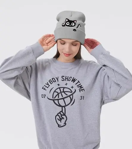 Cat Beanie Hats for Women Cute Cat Lovers Gifts Women's Winter Animal Knitted Hats for Girls - CAT (1)