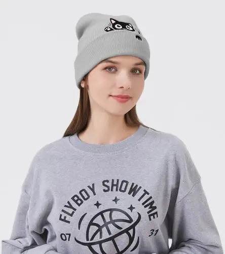 Cat Beanie Hats for Women Cute Cat Lovers Gifts Women's Winter Animal Knitted Hats for Girls - 3