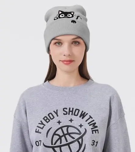 Cat Beanie Hats for Women Cute Cat Lovers Gifts Women's Winter Animal Knitted Hats for Girls - 6