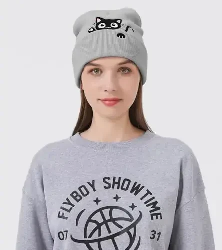Cat Beanie Hats for Women Cute Cat Lovers Gifts Women's Winter Animal Knitted Hats for Girls - 6