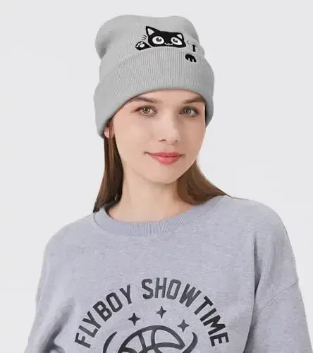 Cat Beanie Hats for Women Cute Cat Lovers Gifts Women's Winter Animal Knitted Hats for Girls - 7