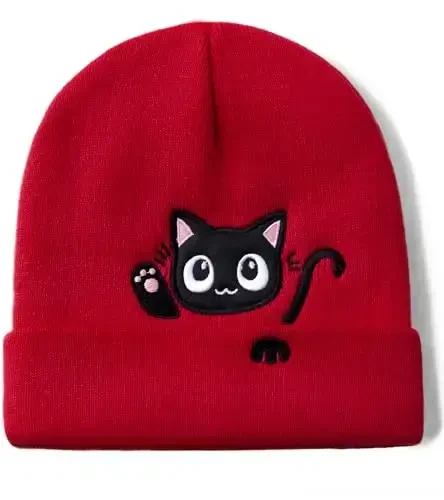 Cat Beanie Hats for Women Cute Cat Lovers Gifts Women's Winter Animal Knitted Hats for Girls - CAT