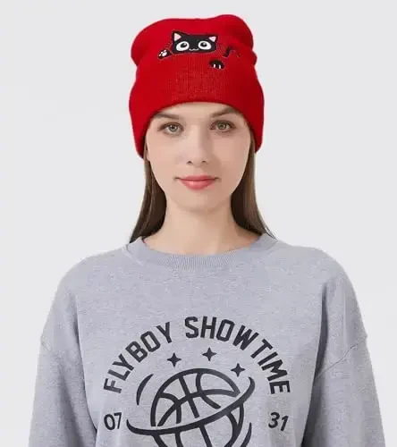 Cat Beanie Hats for Women Cute Cat Lovers Gifts Women's Winter Animal Knitted Hats for Girls - 6