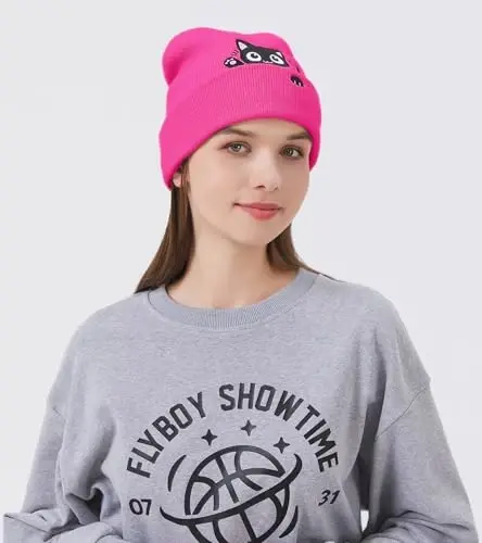Cat Beanie Hats for Women Cute Cat Lovers Gifts Women's Winter Animal Knitted Hats for Girls - CAT (1)