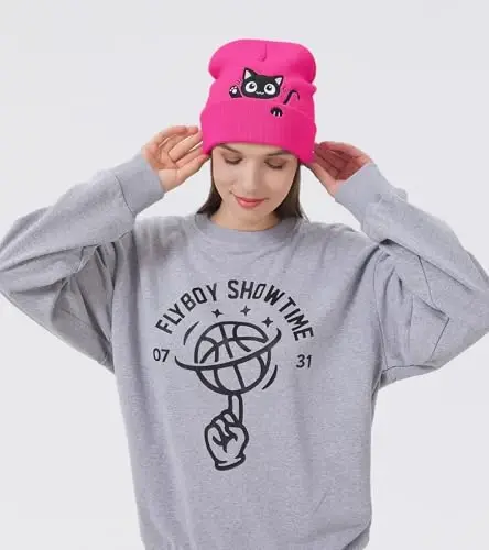 Cat Beanie Hats for Women Cute Cat Lovers Gifts Women's Winter Animal Knitted Hats for Girls - 3