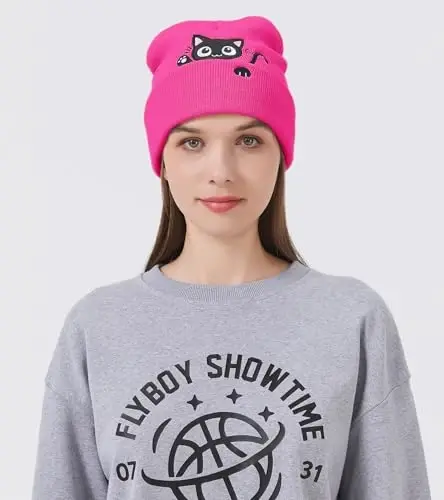 Cat Beanie Hats for Women Cute Cat Lovers Gifts Women's Winter Animal Knitted Hats for Girls - 6