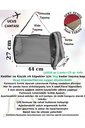 Cat Dog Back Carrying Bag Flybag Tomris Grey - Grey - LAVİSTA (1)