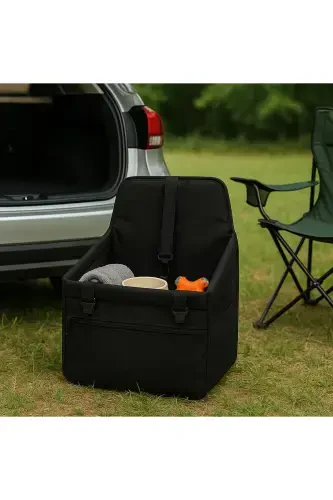 Cat Dog Car Seat Portable Vehicle Booster Seat - with Safety Clip on Leash, Washable Fabric - Brown - 3