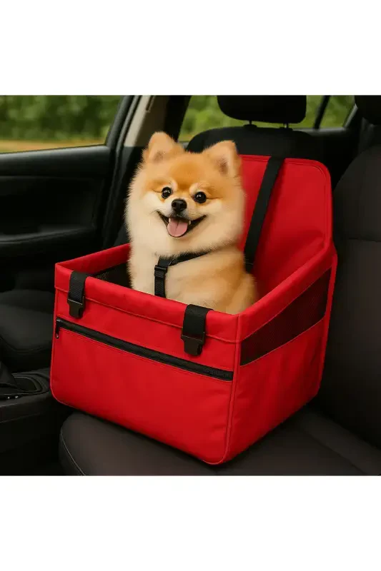 Cat Dog Car Seat Portable Vehicle Booster Seat - with Safety Clip, Washable Fabric, -Red - KSBURDA