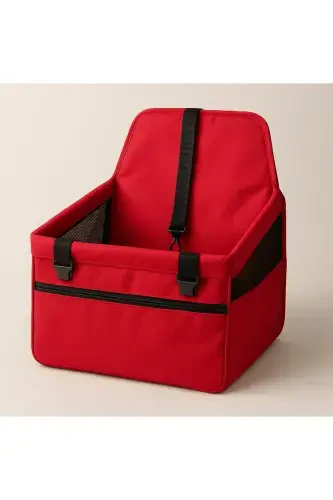Cat Dog Car Seat Portable Vehicle Booster Seat - with Safety Clip, Washable Fabric, -Red - KSBURDA (1)