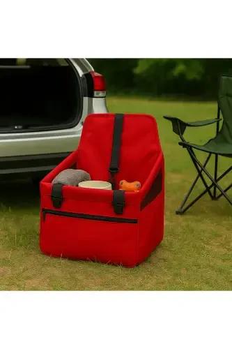 Cat Dog Car Seat Portable Vehicle Booster Seat - with Safety Clip, Washable Fabric, -Red - 3