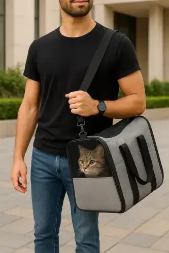 Cat Dog Carrier Bag | Airline Cabin Approved Luggage Strap | Waterproof Comfortable Bag-Blue - 5