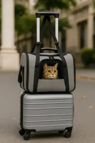 Cat Dog Carrier Bag | Airline Cabin Approved Luggage Strap | Waterproof Comfortable Bag-Blue - 7