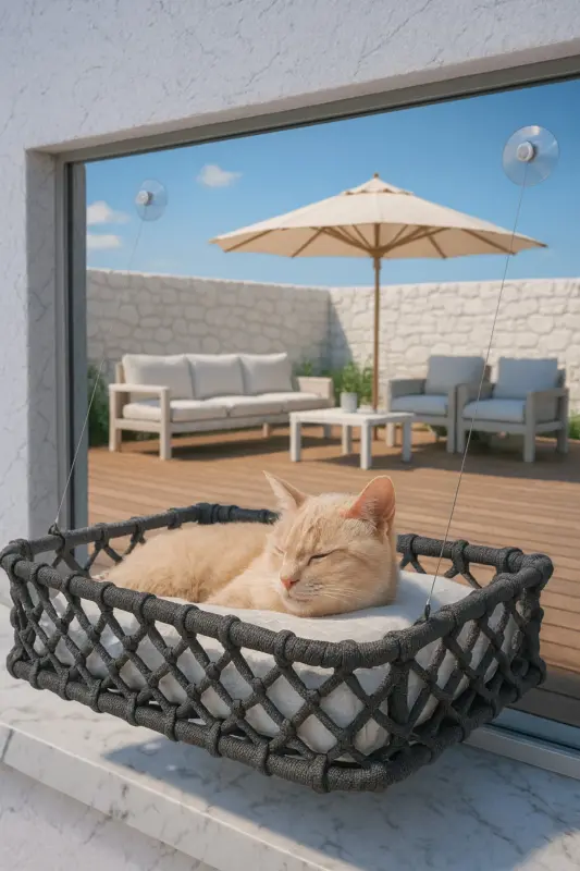 Cat Dog Window Bed Suction Cup Hammock Handmade-Anthracite - 1