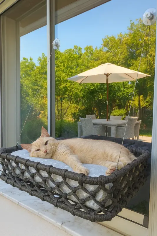 Cat Dog Window Bed Suction Cup Hammock Handmade-Anthracite - 2