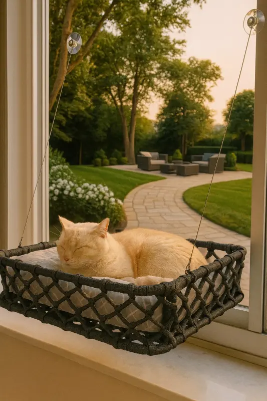 Cat Dog Window Bed Suction Cup Hammock Handmade-Anthracite - 3