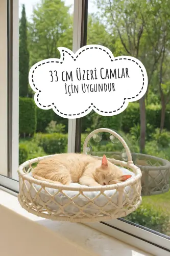 Cat Dog Window Bed Suction Cup Hammock Handmade-Cream - 3