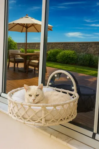 Cat Dog Window Bed Suction Cup Hammock Handmade-Cream - 4