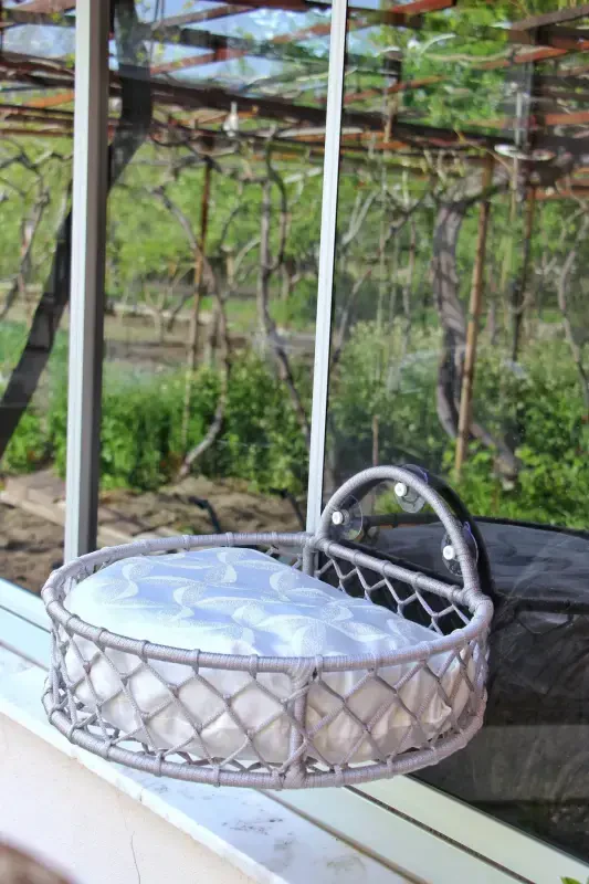 Cat Dog Window Bed Suction Cup Hammock Handmade-Gray - 3