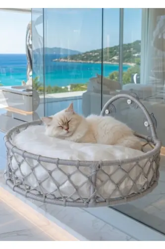 Cat Dog Window Bed Suction Cup Hammock Handmade-Gray 