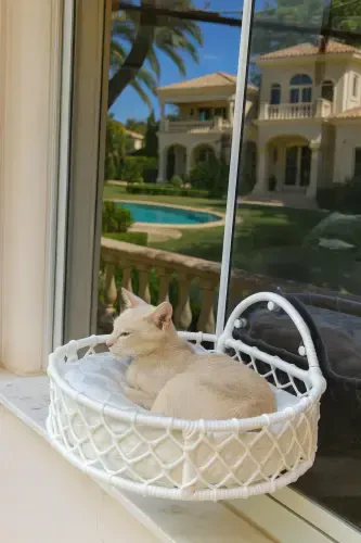 Cat Dog Window Bed Suction Cup Hammock Handmade-White - MODAZONE (1)