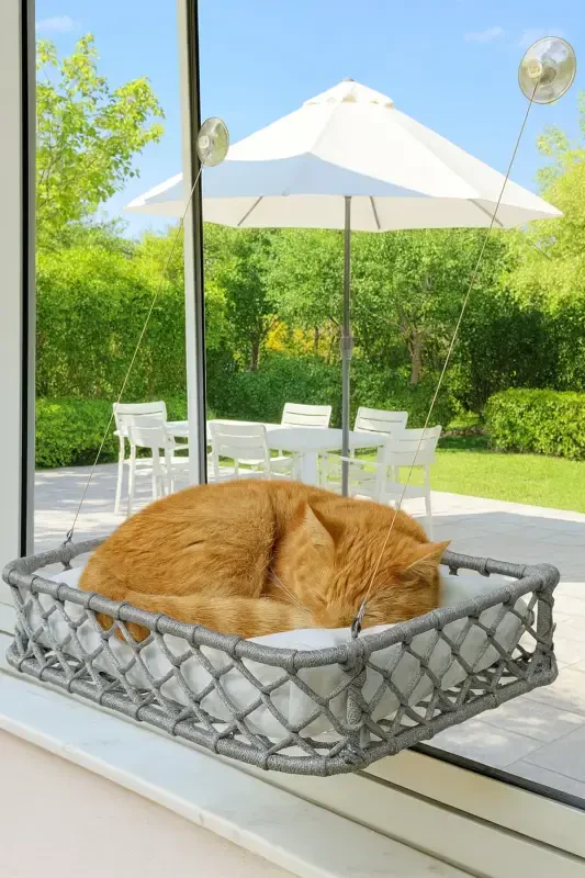 Cat Dog Window Bed Suction Cup Handmade-Gray - TASARYUM
