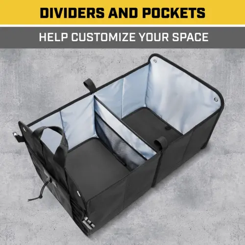 Cat® FlexTrunk Car Trunk Organizer Storage - Collapsible Dual-Compartment Automotive Adjustable Pockets Expandable Sturdy Multipurpose Folding Cargo Store for Auto Backseat, Black (CATO-201) - 4