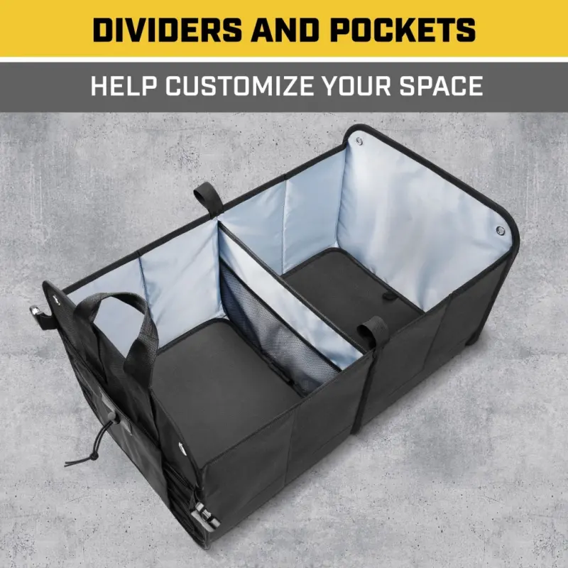 Cat® FlexTrunk Car Trunk Organizer Storage - Collapsible Dual-Compartment Automotive Adjustable Pockets Expandable Sturdy Multipurpose Folding Cargo Store for Auto Backseat, Black (CATO-201) - 4