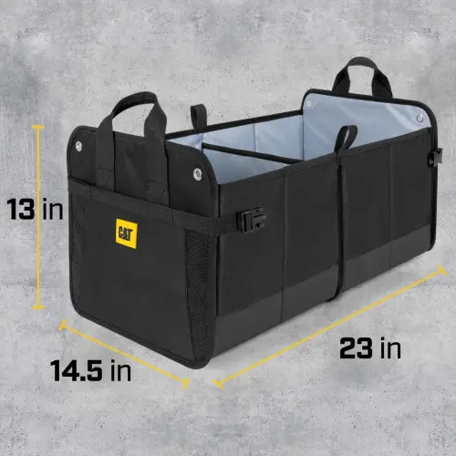Caterpillar Car Trunk Organizer Storage Collapsible Dual-Compartment Automotive Adjustable Pockets Expandable Sturdy Multipurpose Folding Cargo-CLASSICBLACK - CATERPILLAR (1)