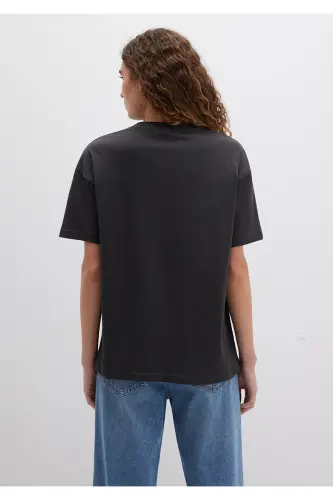 Cat Logo Printed Anthracite T-Shirt Loose Fit - 5