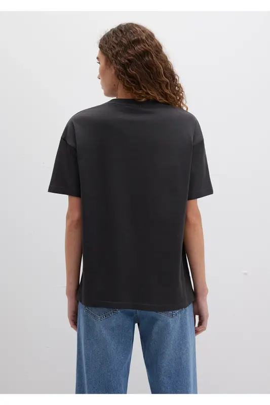 Cat Logo Printed Anthracite T-Shirt Loose Fit - 5