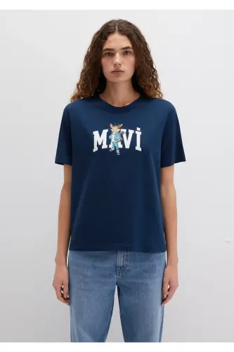 Cat Logo Printed Navy Blue T-Shirt Regular Fit / No - 3