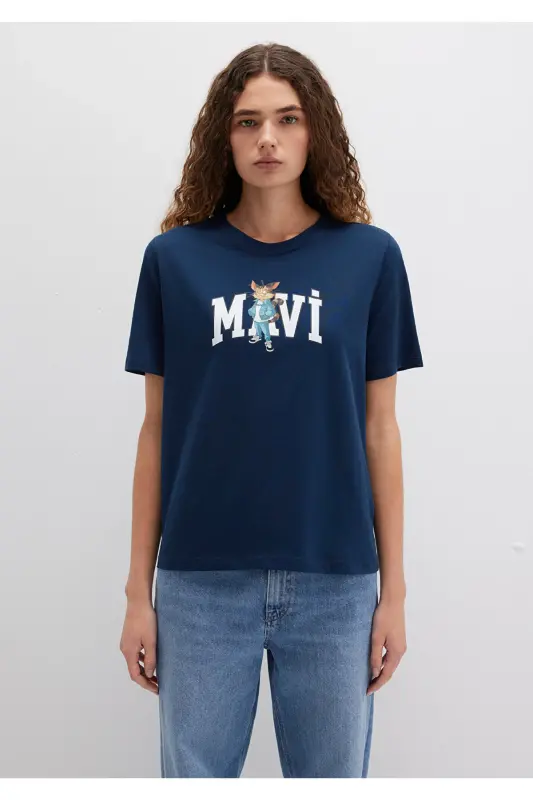 Cat Logo Printed Navy Blue T-Shirt Regular Fit / No - 3