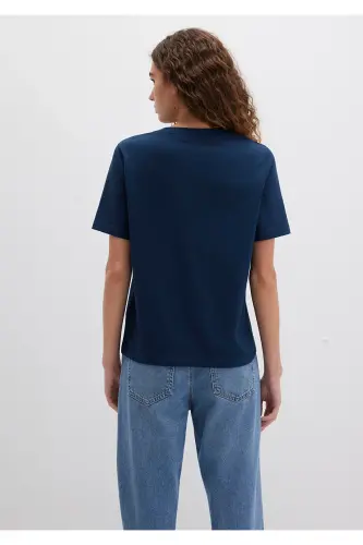 Cat Logo Printed Navy Blue T-Shirt Regular Fit / No - 4